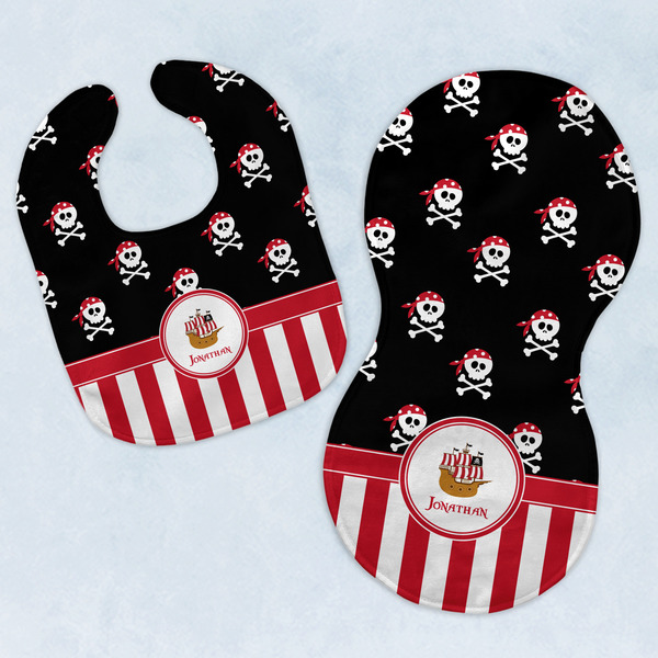Custom Pirate & Stripes Baby Bib & Burp Set w/ Name or Text