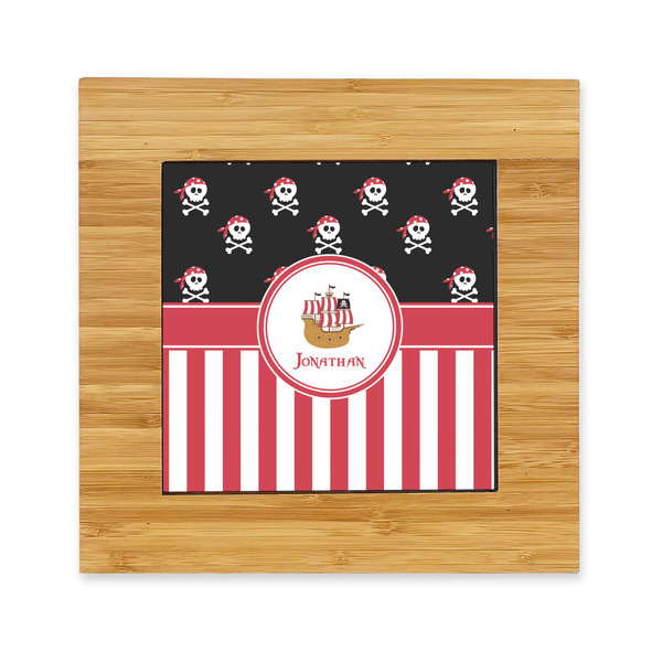 Custom Pirate & Stripes Bamboo Trivet with Ceramic Tile Insert (Personalized)