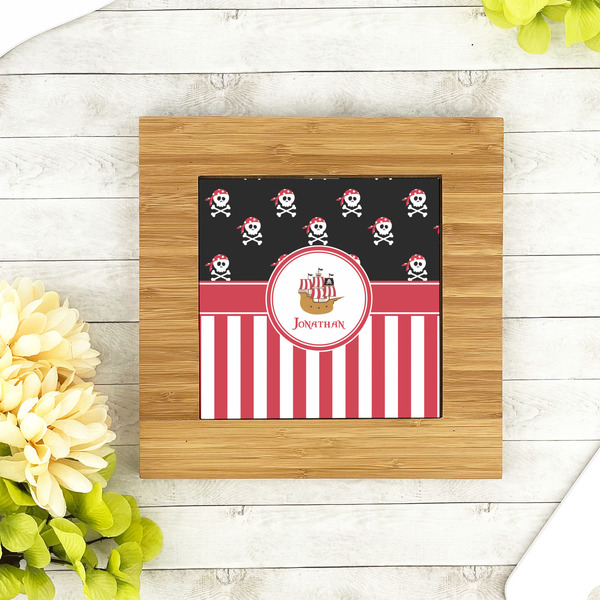 Pirate & Stripes Bamboo Trivet with 6" Tile - LIFESTYLE