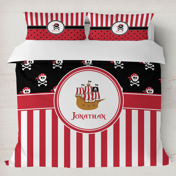 Custom Pirate & Stripes Duvet Cover Set - King (Personalized)