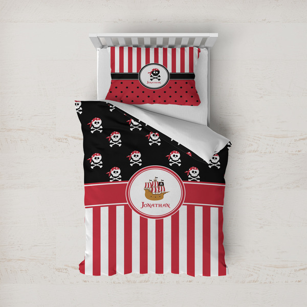 Custom Pirate & Stripes Duvet Cover Set - Twin (Personalized)
