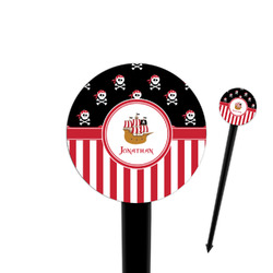 Pirate & Stripes 4" Round Plastic Food Picks - Black - Double Sided (Personalized)