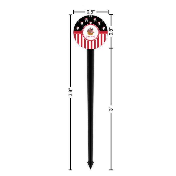 Pirate & Stripes Black Plastic 4" Food Pick - Round - Dimensions