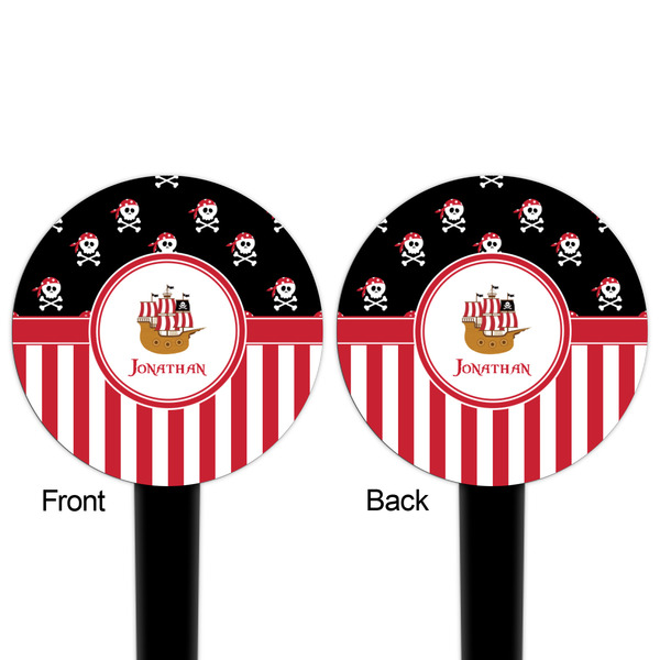 Pirate & Stripes Black Plastic 4" Food Pick - Round - Double Sided - Front & Back