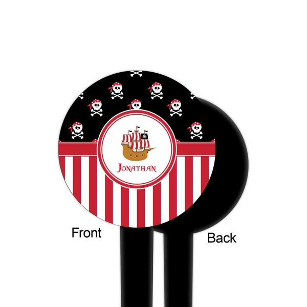 Pirate & Stripes Black Plastic 4" Food Pick - Round - Single Sided - Front & Back