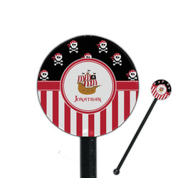 Pirate & Stripes 5.5" Round Plastic Stir Sticks - Black - Single Sided (Personalized)