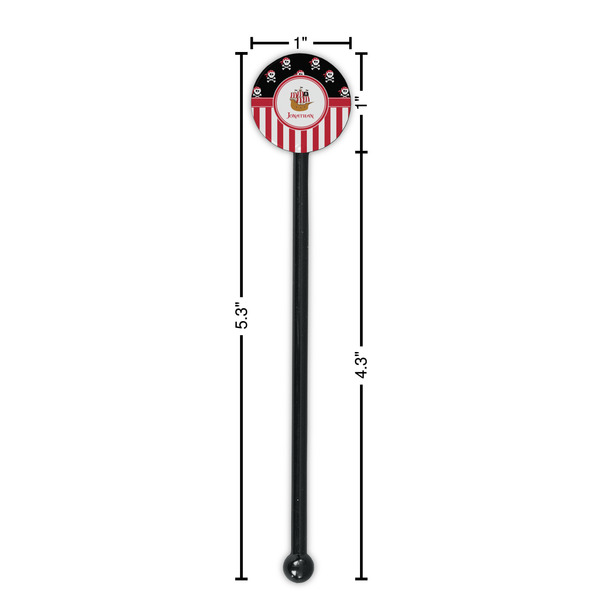 Pirate & Stripes Black Plastic 5.5" Stir Stick - Round - Dimensions