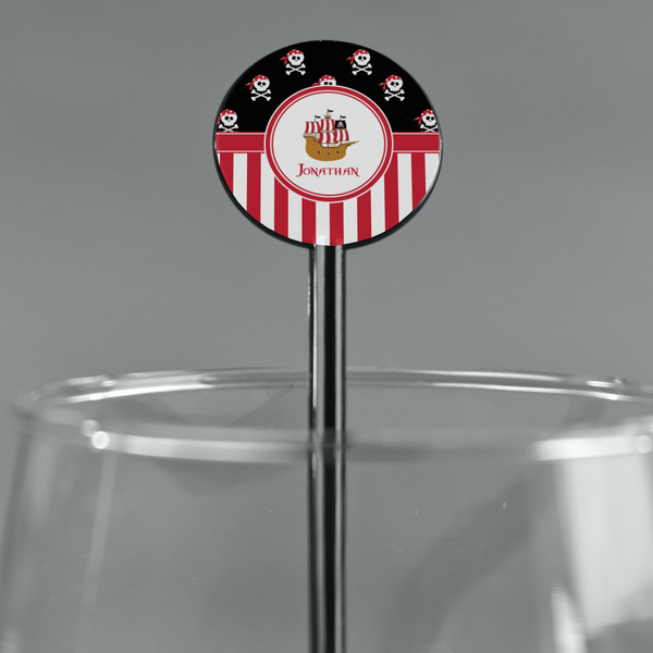 Pirate & Stripes Black Plastic 5.5" Stir Stick - Round - Main