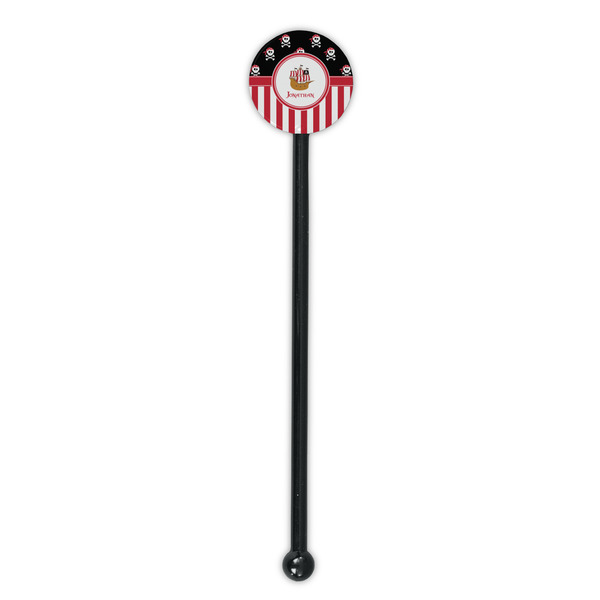 Pirate & Stripes Black Plastic 5.5" Stir Stick - Round - Single Stick