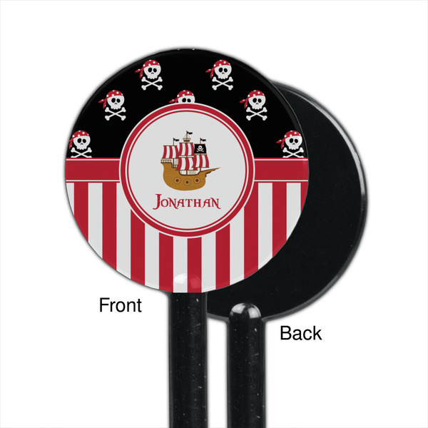 Pirate & Stripes Black Plastic 5.5" Stir Stick - Single Sided - Round - Front & Back