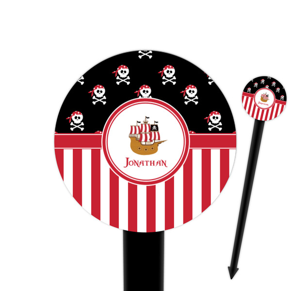 Custom Pirate & Stripes 6" Round Plastic Food Picks - Black - Single Sided (Personalized)