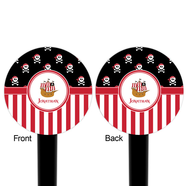 Pirate & Stripes Black Plastic 6" Food Pick - Round - Double Sided - Front & Back