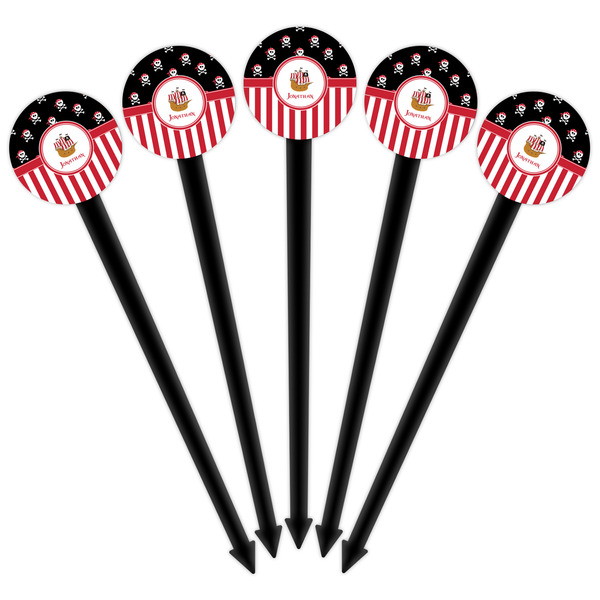 Pirate & Stripes Black Plastic 6" Food Pick - Round - Fan View