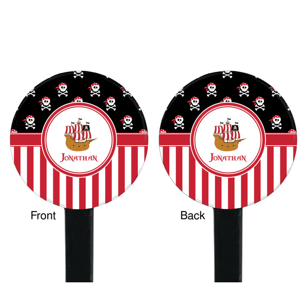 Pirate & Stripes Black Plastic 7" Stir Stick - Double Sided - Round - Front & Back