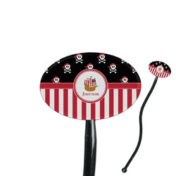 Pirate & Stripes 7" Oval Plastic Stir Sticks - Black - Single Sided (Personalized)