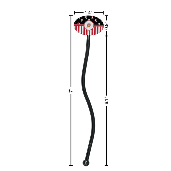 Pirate & Stripes Black Plastic 7" Stir Stick - Oval - Dimensions