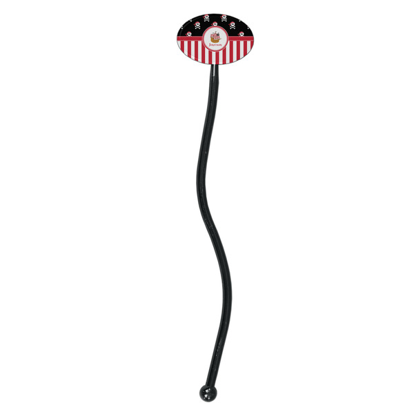 Pirate & Stripes Black Plastic 7" Stir Stick - Oval - Single Stick