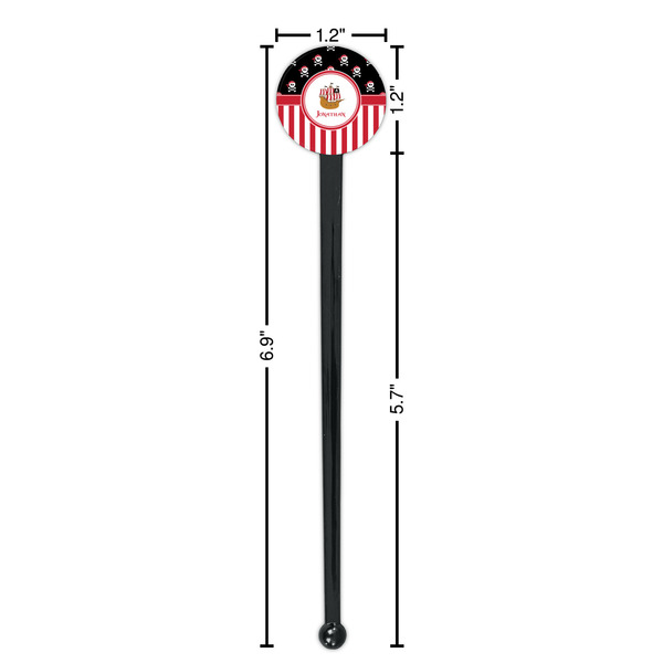 Pirate & Stripes Black Plastic 7" Stir Stick - Round - Dimensions