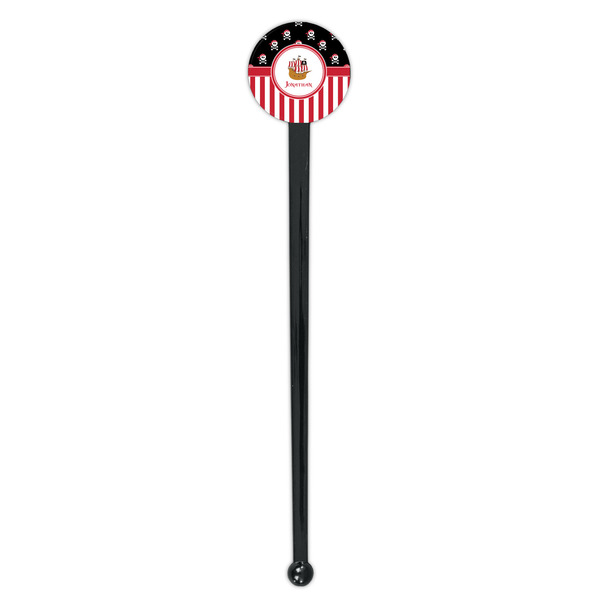 Pirate & Stripes Black Plastic 7" Stir Stick - Round - Single Stick