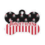 Pirate & Stripes Bone Shaped Dog ID Tag - Small (Personalized)