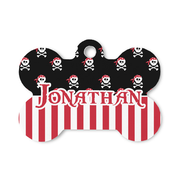 Custom Pirate & Stripes Bone Shaped Dog ID Tag - Small (Personalized)