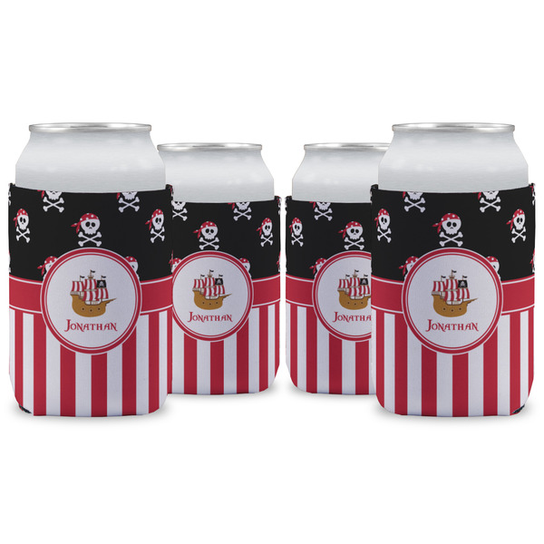 Custom Pirate & Stripes Can Cooler (12 oz) - Set of 4 w/ Name or Text