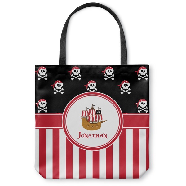 Custom Pirate & Stripes Canvas Tote Bag - Large - 18"x18" (Personalized)