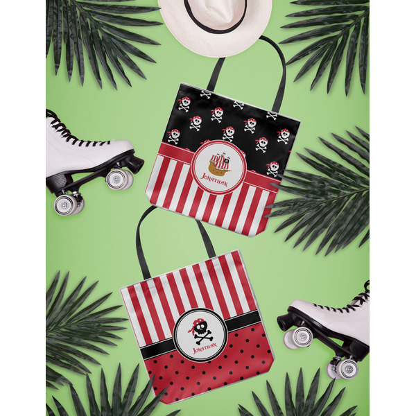 Pirate & Stripes Canvas Tote Lifestyle Front and Back- 13x13