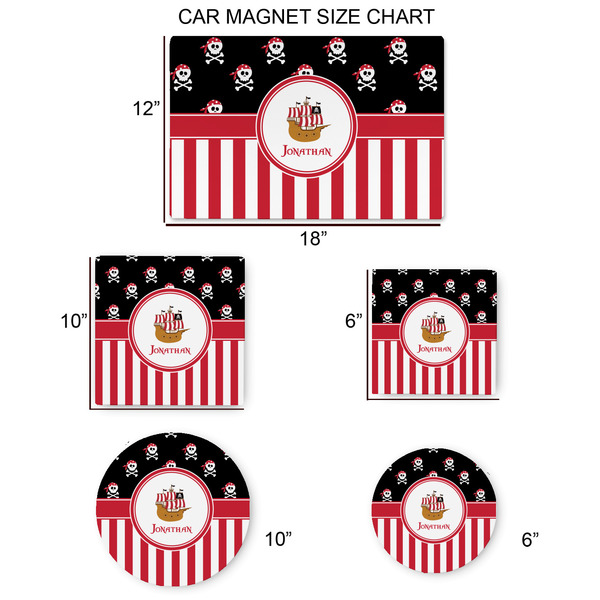 Pirate & Stripes Car Magnets - SIZE CHART