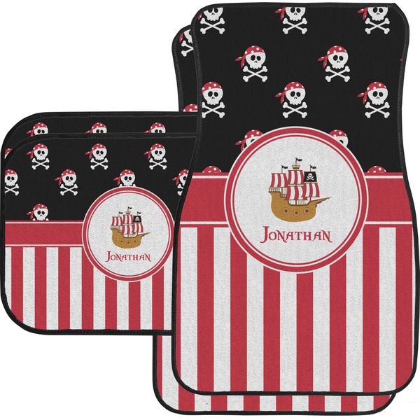 Custom Pirate & Stripes Car Floor Mats Set - 2 Front & 2 Back (Personalized)