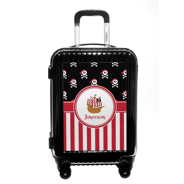 Custom Pirate & Stripes Carry On Hard Shell Suitcase (Personalized)