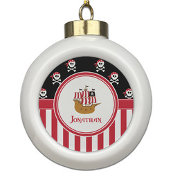 Pirate & Stripes Ceramic Ball Ornament (Personalized)