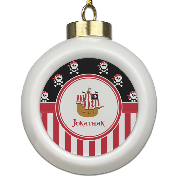 Custom Pirate & Stripes Ceramic Ball Ornament (Personalized)