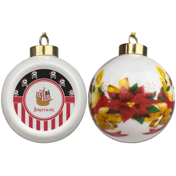Pirate & Stripes Ceramic Christmas Ornament - Poinsettias (APPROVAL)