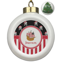 Pirate & Stripes Ceramic Ball Ornament - Christmas Tree (Personalized)
