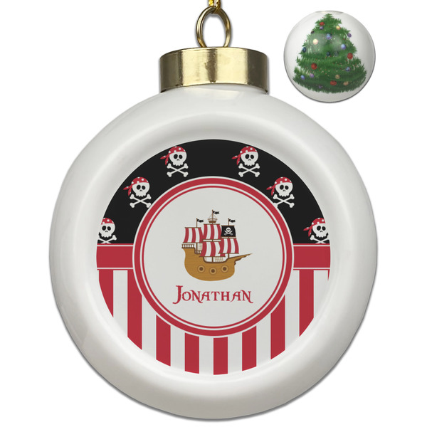 Custom Pirate & Stripes Ceramic Ball Ornament - Christmas Tree (Personalized)