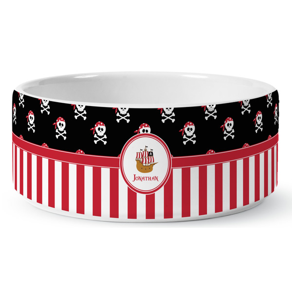 Pirate & Stripes Ceramic Dog Bowl - Medium - Front
