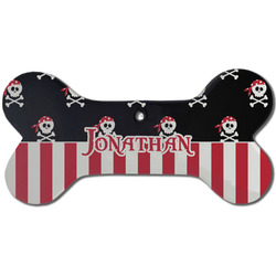 Pirate & Stripes Ceramic Dog Ornament - Front w/ Name or Text