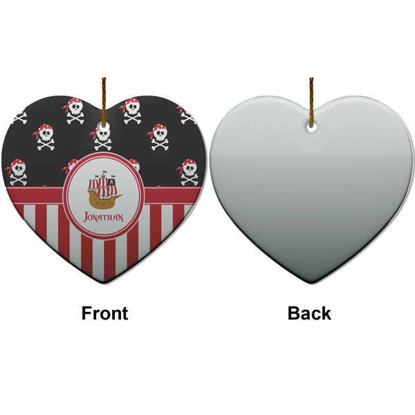 Pirate & Stripes Ceramic Flat Ornament - Heart Front & Back (APPROVAL)