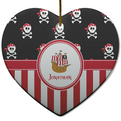 Pirate & Stripes Heart Ceramic Ornament w/ Name or Text