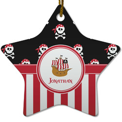 Pirate & Stripes Star Ceramic Ornament w/ Name or Text