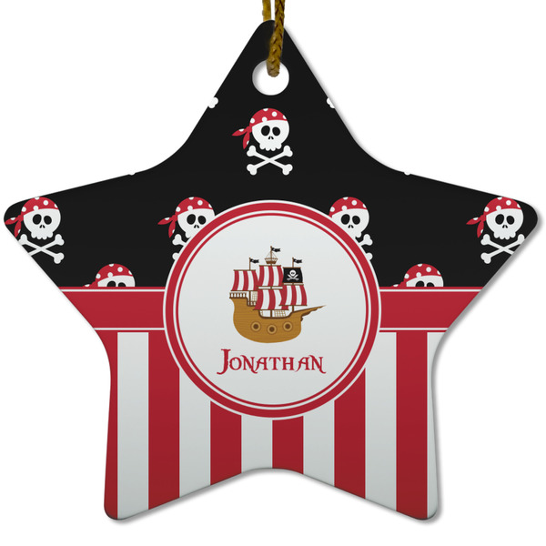 Custom Pirate & Stripes Star Ceramic Ornament w/ Name or Text