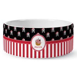 Pirate & Stripes Ceramic Dog Bowl - Medium (Personalized)