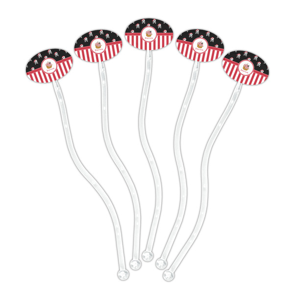 Pirate & Stripes Clear Plastic 7" Stir Stick - Oval - Fan