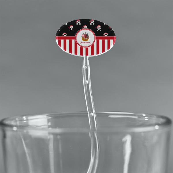 Pirate & Stripes Clear Plastic 7" Stir Stick - Oval - Main