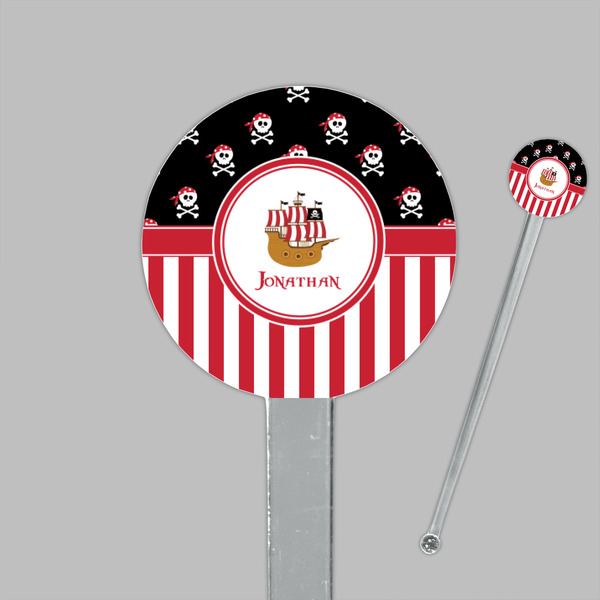 Pirate & Stripes Clear Plastic 7" Stir Stick - Round - Closeup