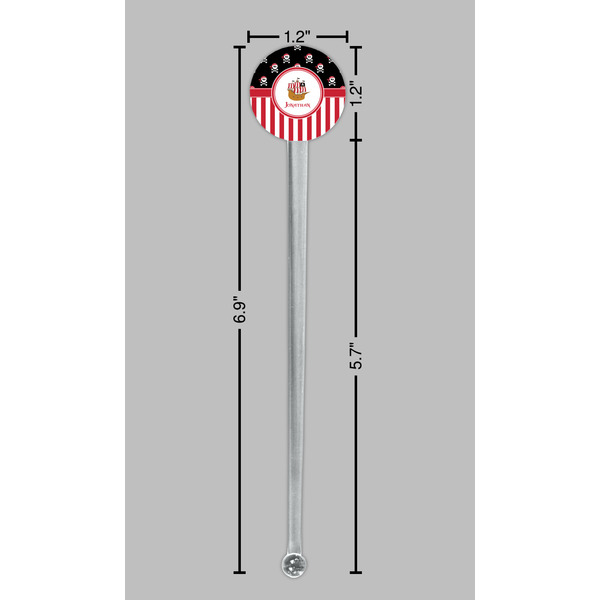 Pirate & Stripes Clear Plastic 7" Stir Stick - Round - Dimensions