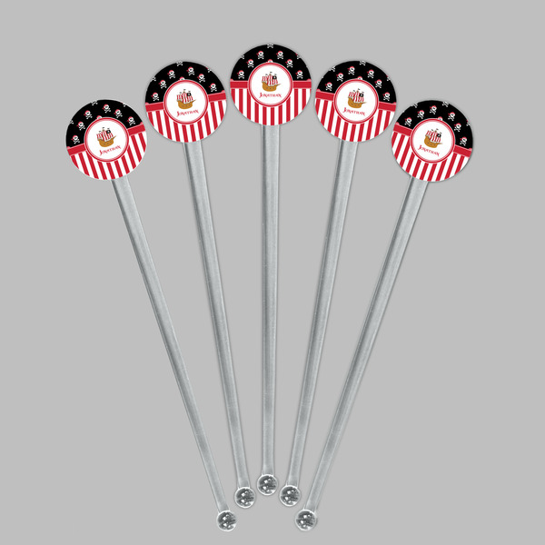 Pirate & Stripes Clear Plastic 7" Stir Stick - Round - Fan View