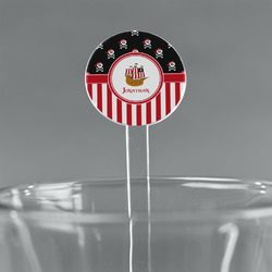 Pirate & Stripes 7" Round Plastic Stir Sticks - Clear (Personalized)