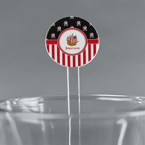 Custom Pirate & Stripes 5.5" Round Plastic Stir Sticks - Clear (Personalized)